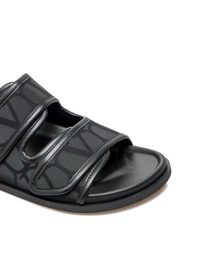 Valentino Garavani Black Fabric Flat Sandals