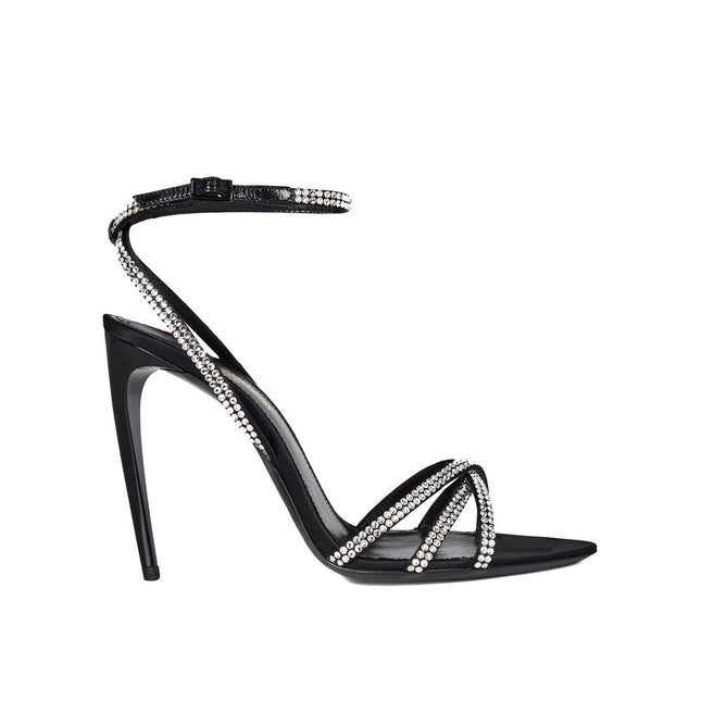 Saint Laurent Black Silk Stiletto Heel Sandals