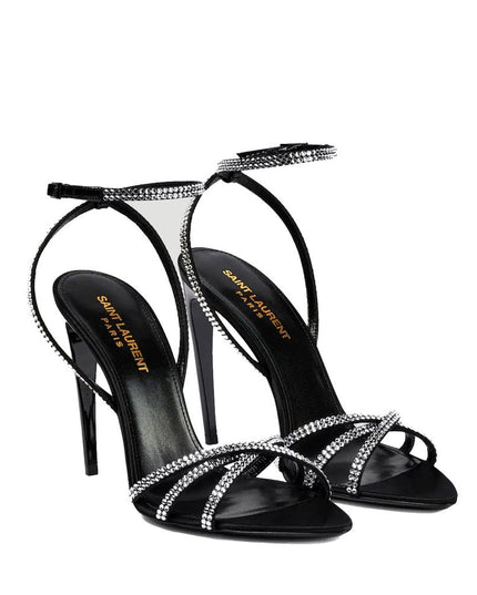 Saint Laurent Black Silk Stiletto Heel Sandals
