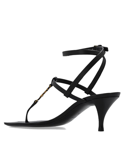 Saint Laurent Black Calfskin Stiletto Heel Sandals