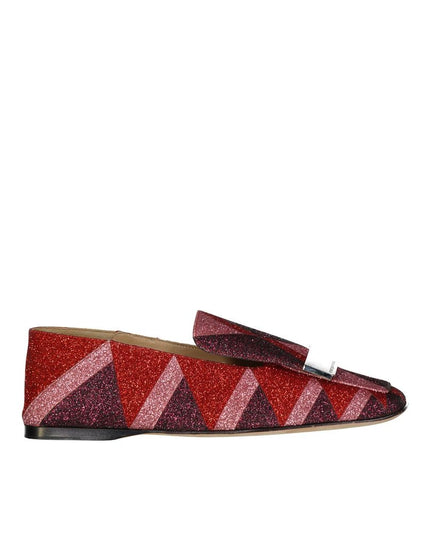 Sergio Rossi Red Fabric Slip-On Loafers