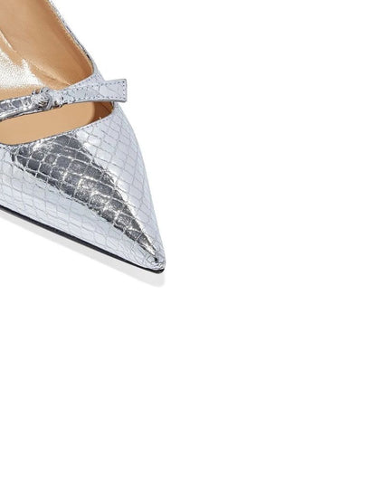 Sergio Rossi Silver Calfskin Mid Heel Pumps