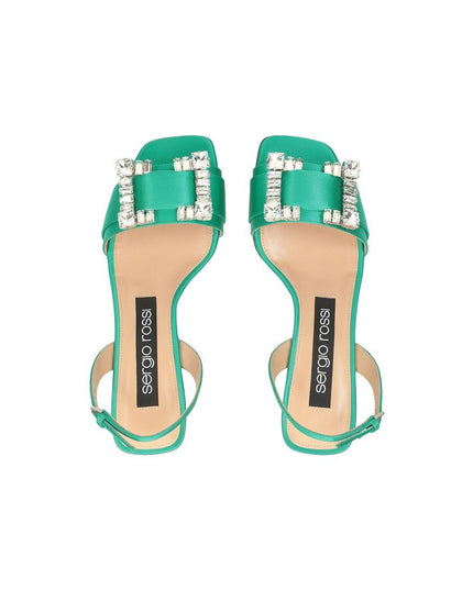 Sergio Rossi Green Silk Stiletto Heel Sandals