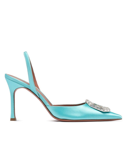 Amina Muaddi Green Silk High Heel Pumps