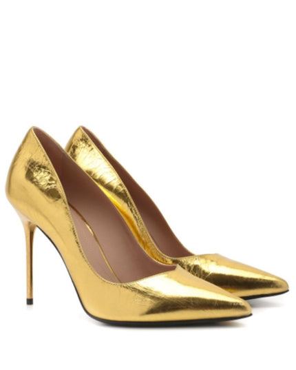 Balmain Gold Calfskin High Heel Pumps