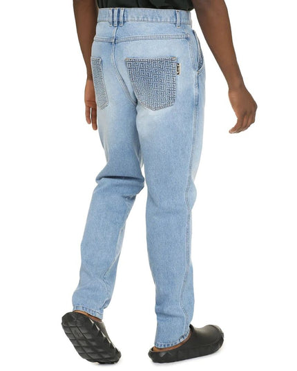 Balmain Blue Cotton Cropped Jeans