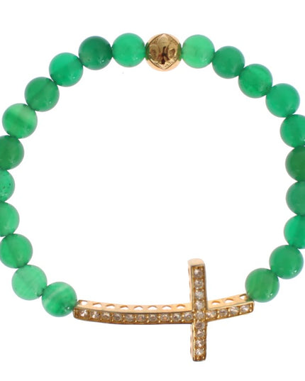 Nialaya Jade Stone Gold CZ Cross 925 Silver Bracelet