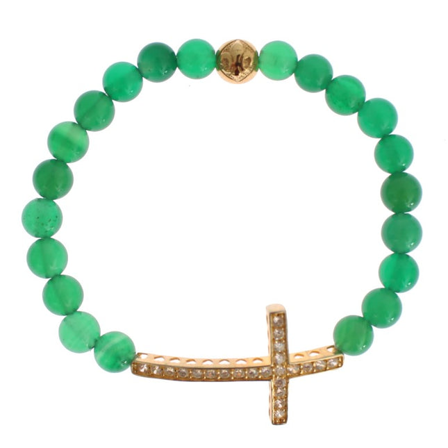 Nialaya Jade Stone Gold CZ Cross 925 Silver Bracelet