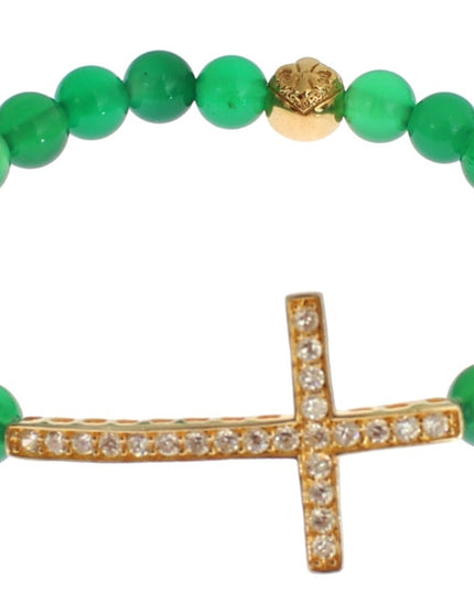 Nialaya Jade Stone Gold CZ Cross 925 Silver Bracelet