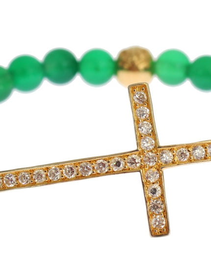 Nialaya Jade Stone Gold CZ Cross 925 Silver Bracelet