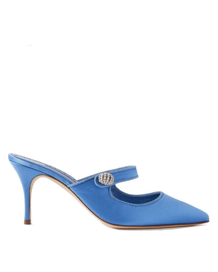 Manolo Blahnik Blue Silk Mules