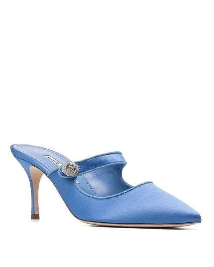 Manolo Blahnik Blue Silk Mules