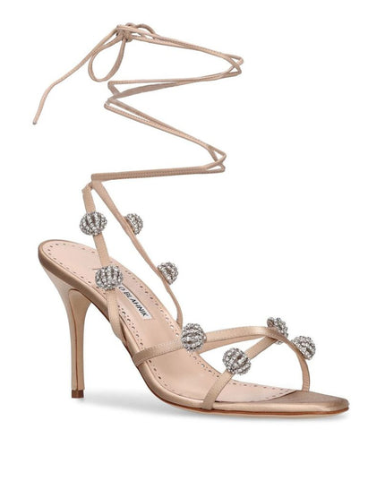 Manolo Blahnik Beige Silk Strap-On Sandals
