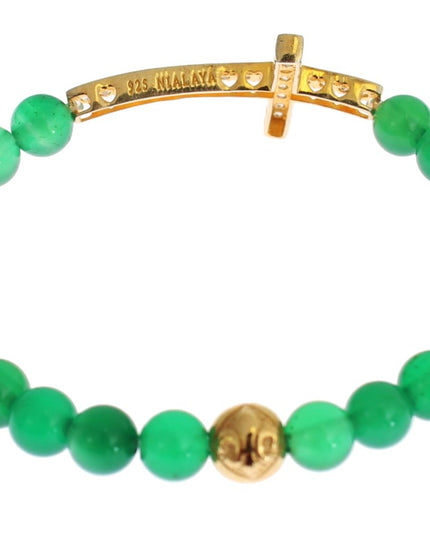 Nialaya Jade Stone Gold CZ Cross 925 Silver Bracelet