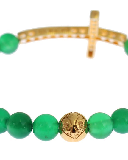 Nialaya Jade Stone Gold CZ Cross 925 Silver Bracelet