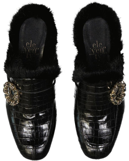Eleventy Black Calfskin Mules