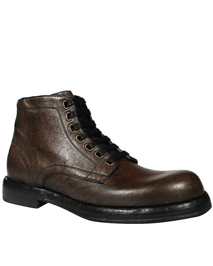 Dolce & Gabbana Brown Leather Lace-Up Boots