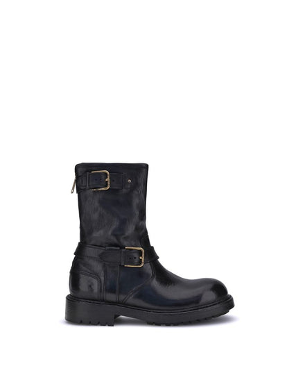 Dolce & Gabbana Black Calf Leather Bos Taurus Lace-Up Boots