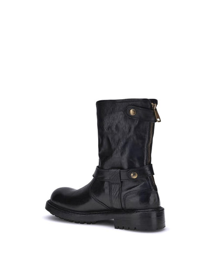 Dolce & Gabbana Black Calf Leather Bos Taurus Lace-Up Boots