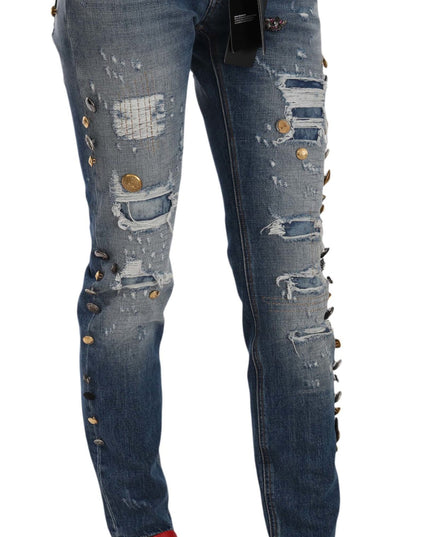 Dolce & Gabbana Distressed Embellished Buttons Denim Pants Jeans