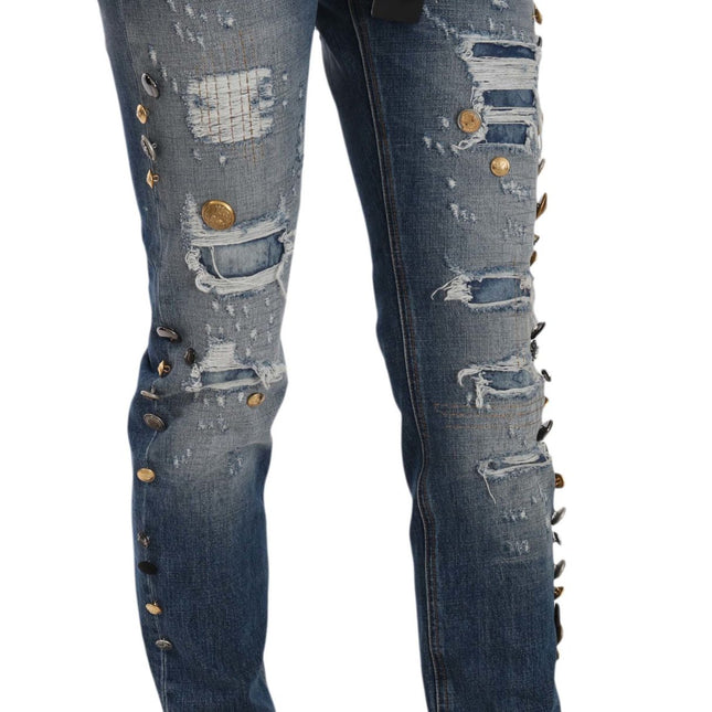 Dolce & Gabbana Distressed Embellished Buttons Denim Pants Jeans