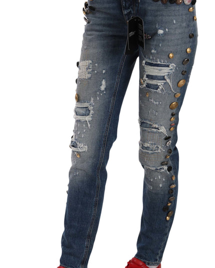 Dolce & Gabbana Distressed Embellished Buttons Denim Pants Jeans