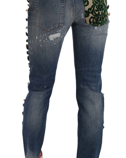 Dolce & Gabbana Distressed Embellished Buttons Denim Pants Jeans