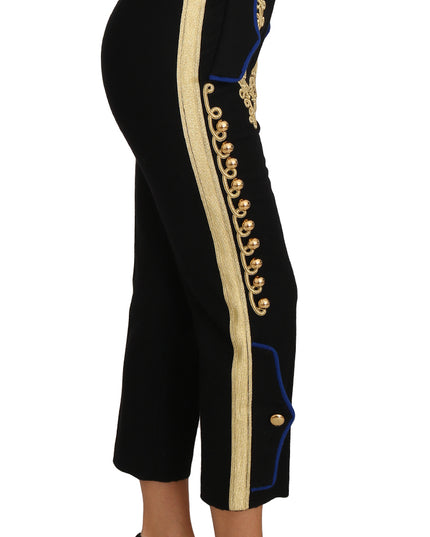 Dolce & Gabbana Military Embellished Pants Black Gold Dress Pant