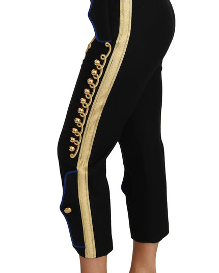 Dolce & Gabbana Military Embellished Pants Black Gold Dress Pant