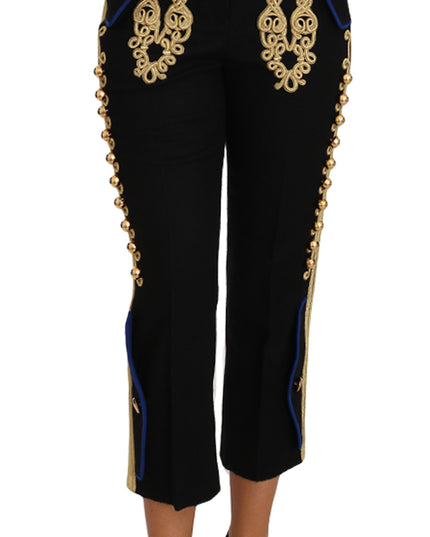 Dolce & Gabbana Military Embellished Pants Black Gold Dress Pant