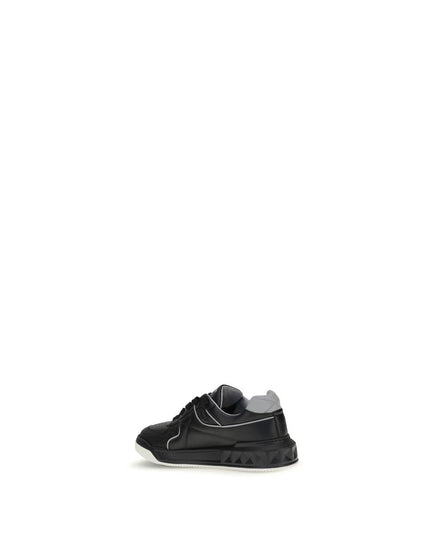 Valentino Garavani Black Calf Leather Bos Taurus Low Top Sneakers