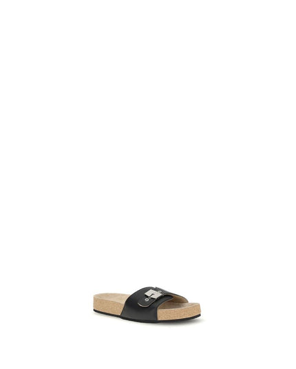 Balenciaga Black Calf Leather Bos Taurus Flat Sandals