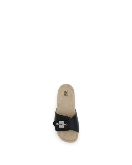 Balenciaga Black Calf Leather Bos Taurus Flat Sandals