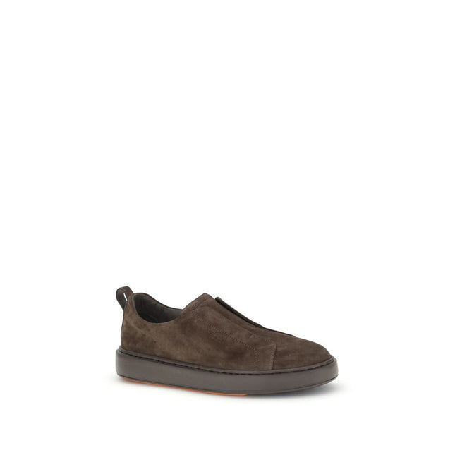 Santoni Brown Calf Leather Bos Taurus Low Top Sneakers