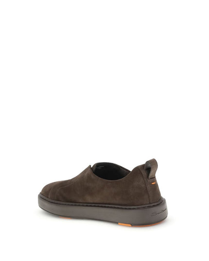 Santoni Brown Calf Leather Bos Taurus Low Top Sneakers