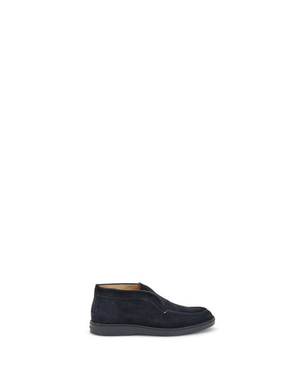 Santoni Blue Calf Leather Bos Taurus Slip-On Loafers