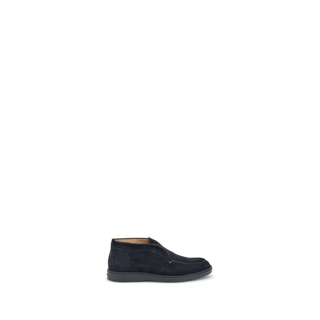 Santoni Blue Calf Leather Bos Taurus Slip-On Loafers