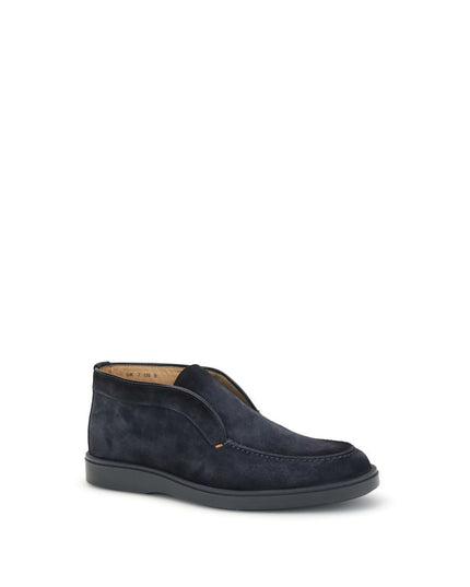 Santoni Blue Calf Leather Bos Taurus Slip-On Loafers