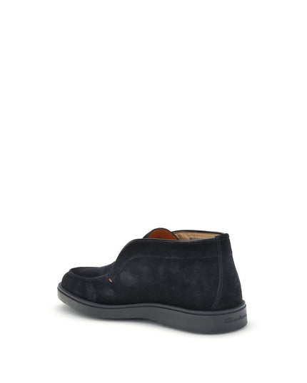 Santoni Blue Calf Leather Bos Taurus Slip-On Loafers