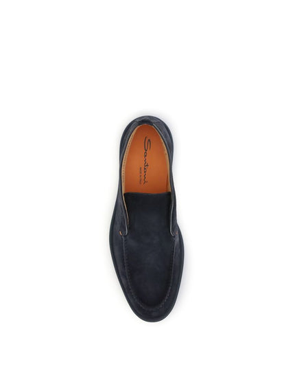 Santoni Blue Calf Leather Bos Taurus Slip-On Loafers