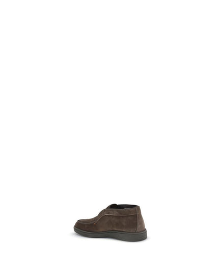 Santoni Brown Calf Leather Bos Taurus Slip-On Loafers