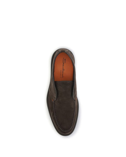 Santoni Brown Calf Leather Bos Taurus Slip-On Loafers