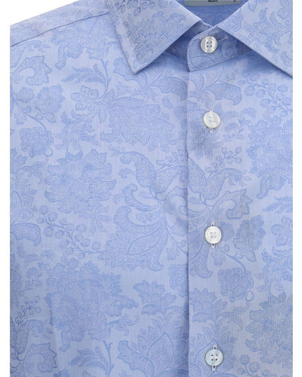 Etro Light Blue Cotton Pattern Shirt