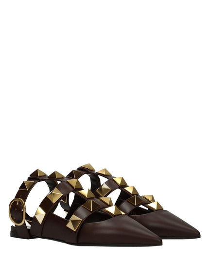 Valentino Garavani Brown Leather Flat Sandals