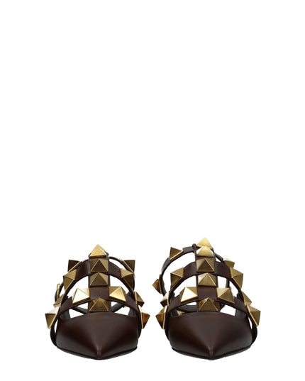 Valentino Garavani Brown Leather Flat Sandals