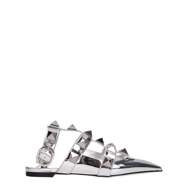 Valentino Garavani Gray Leather Flat Sandals