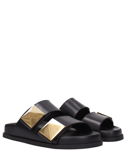 Valentino Garavani Black Leather Slippers
