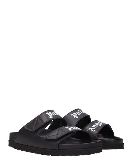 Palm Angels Black Leather Slippers