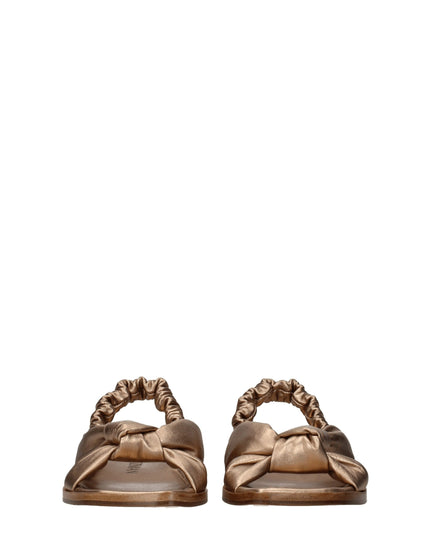 Stuart Weitzman Gold Leather Flat Sandals