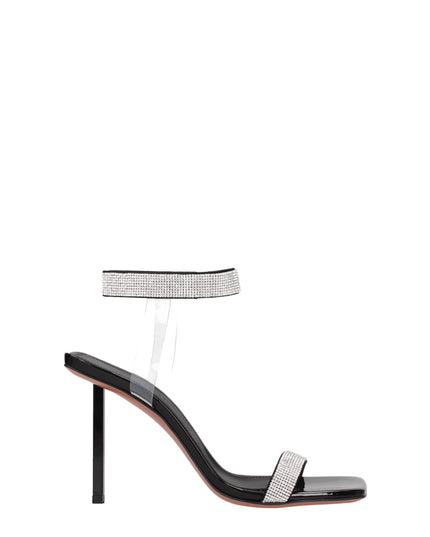 Amina Muaddi Black Crystals Stiletto Heel Sandals